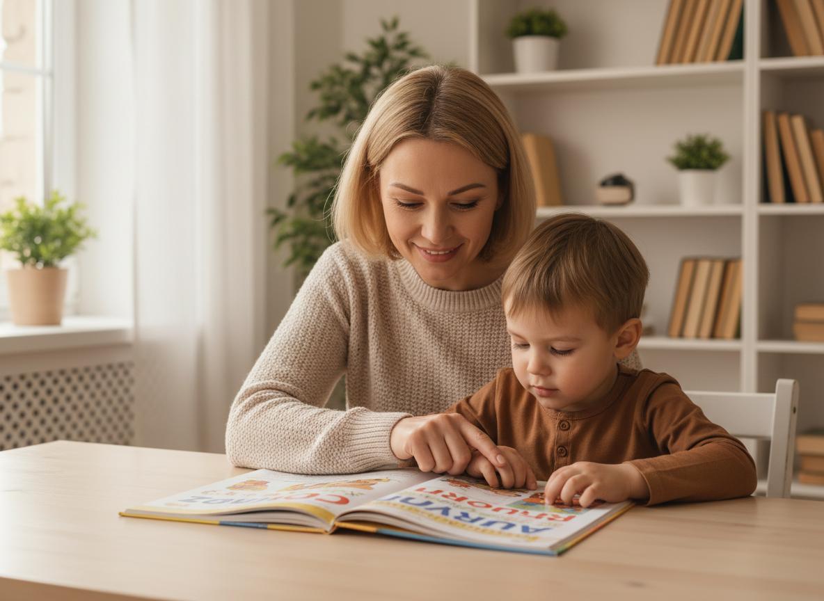 Педагог обучает ребенка чтению